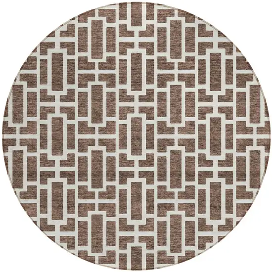 8' Brown And Beige Round Geometric Washable Indoor Outdoor Area Rug Photo 5