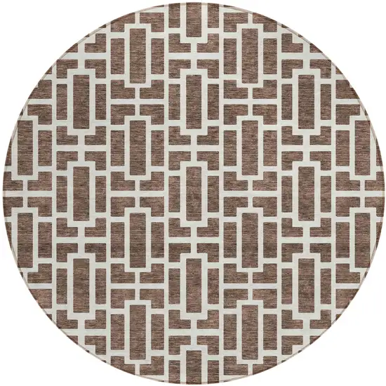 8' Brown And Beige Round Geometric Washable Indoor Outdoor Area Rug Photo 2