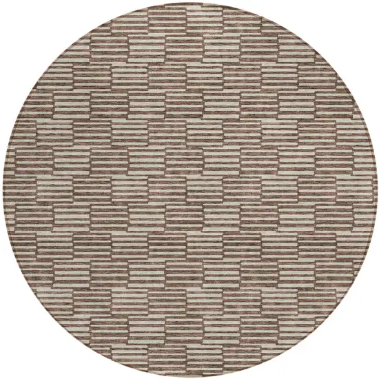 8' Brown And Beige Round Geometric Washable Indoor Outdoor Area Rug Photo 2