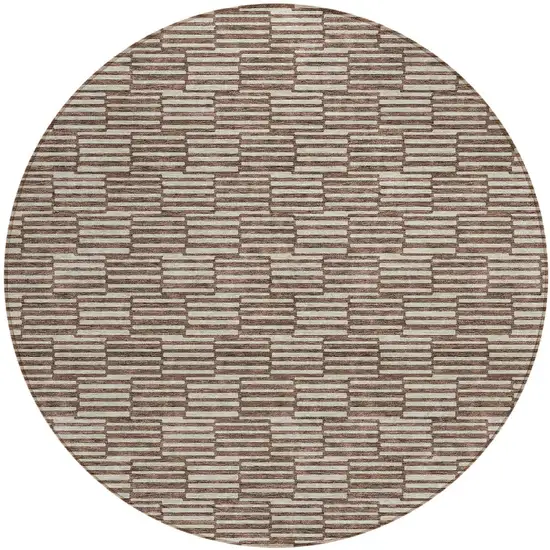 8' Brown And Beige Round Geometric Washable Indoor Outdoor Area Rug Photo 5