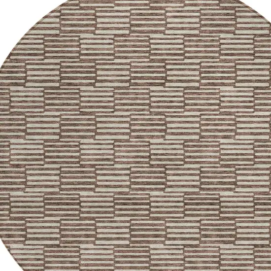 8' Brown And Beige Round Geometric Washable Indoor Outdoor Area Rug Photo 4