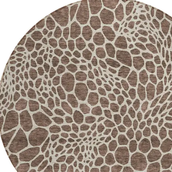 8' Brown And Beige Round Geometric Washable Indoor Outdoor Area Rug Photo 5