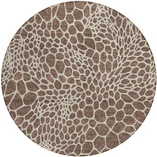 8' Brown And Beige Round Geometric Washable Indoor Outdoor Area Rug Photo 2