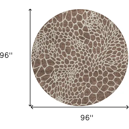 8' Brown And Beige Round Geometric Washable Indoor Outdoor Area Rug Photo 3