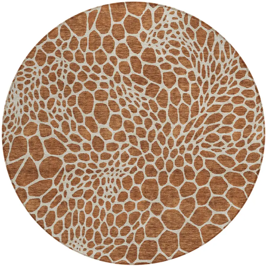 8' Brown And Beige Round Geometric Washable Indoor Outdoor Area Rug Photo 2