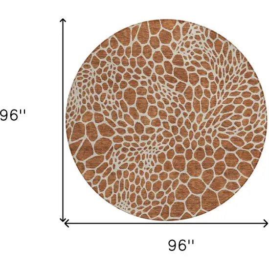 8' Brown And Beige Round Geometric Washable Indoor Outdoor Area Rug Photo 3