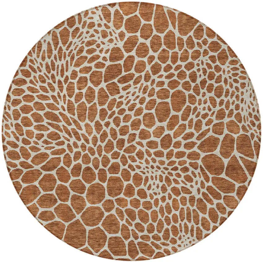 8' Brown And Beige Round Geometric Washable Indoor Outdoor Area Rug Photo 6