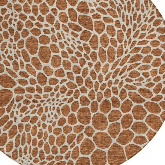 8' Brown And Beige Round Geometric Washable Indoor Outdoor Area Rug Photo 5