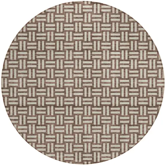 8' Brown And Beige Round Geometric Washable Indoor Outdoor Area Rug Photo 2