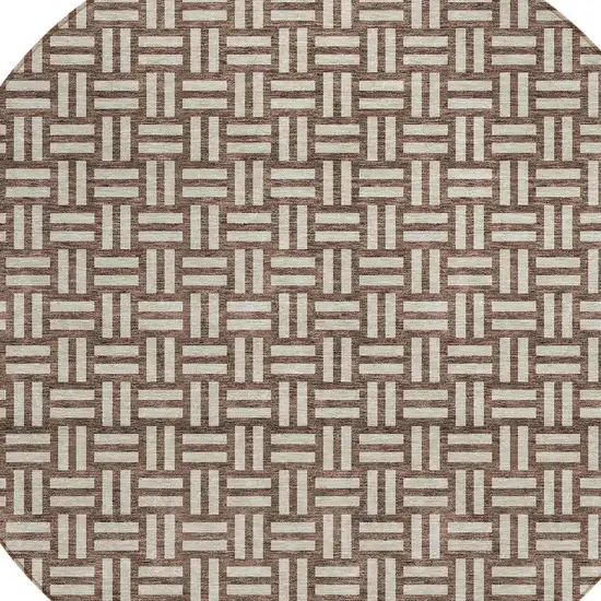 8' Brown And Beige Round Geometric Washable Indoor Outdoor Area Rug Photo 4