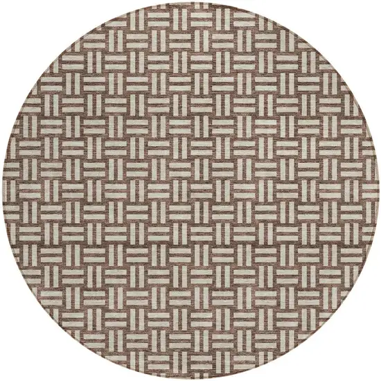 8' Brown And Beige Round Geometric Washable Indoor Outdoor Area Rug Photo 5