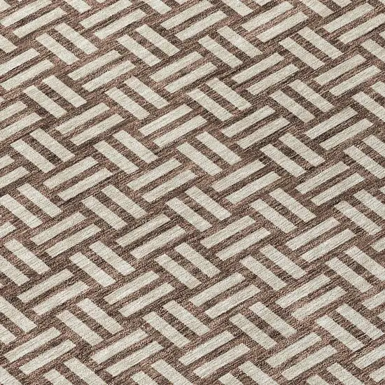 8' Brown And Beige Round Geometric Washable Indoor Outdoor Area Rug Photo 8
