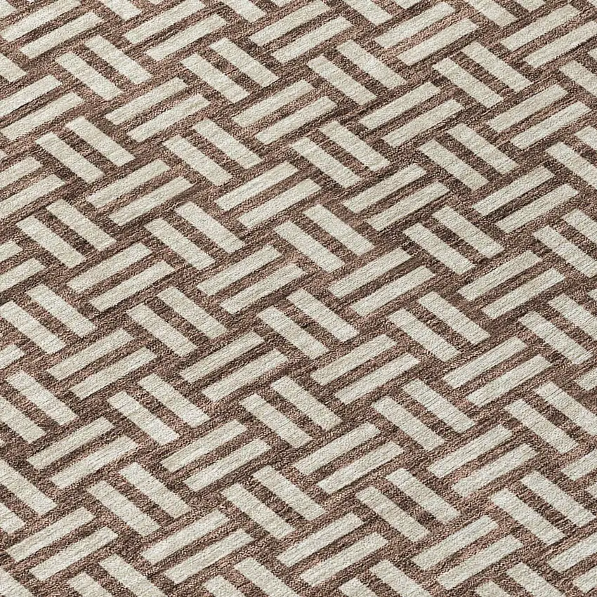 8' Brown And Beige Round Geometric Washable Indoor Outdoor Area Rug Photo 8