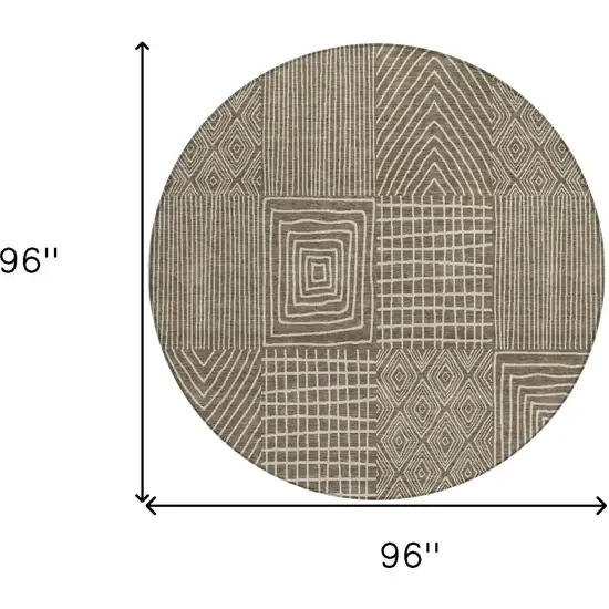 8' Brown And Beige Round Geometric Washable Indoor Outdoor Area Rug Photo 3