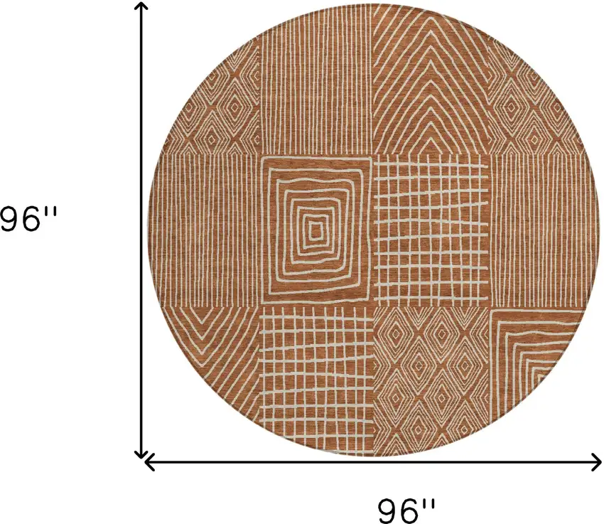 8' Brown And Beige Round Geometric Washable Indoor Outdoor Area Rug Photo 3