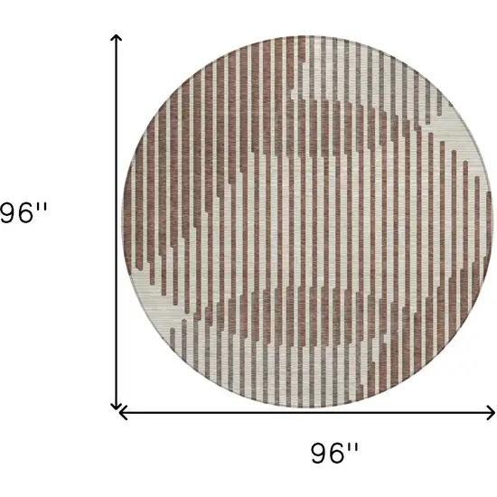 8' Brown And Beige Round Geometric Washable Indoor Outdoor Area Rug Photo 3
