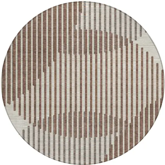 8' Brown And Beige Round Geometric Washable Indoor Outdoor Area Rug Photo 6