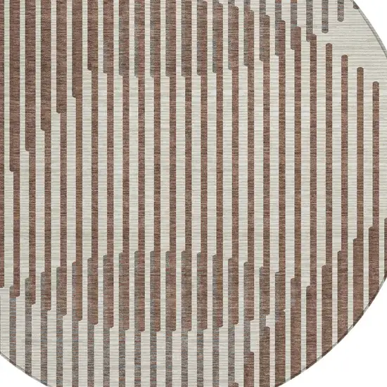 8' Brown And Beige Round Geometric Washable Indoor Outdoor Area Rug Photo 5