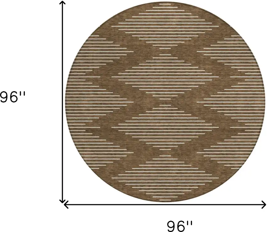 8' Brown And Beige Round Geometric Washable Indoor Outdoor Area Rug Photo 3