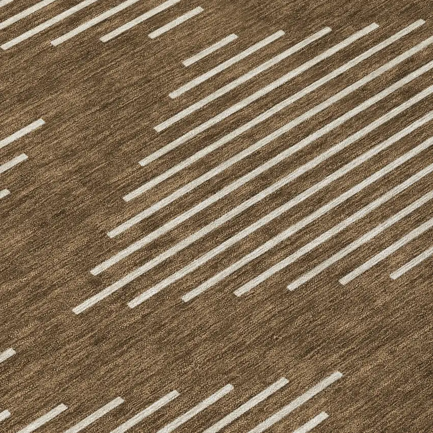 8' Brown And Beige Round Geometric Washable Indoor Outdoor Area Rug Photo 7