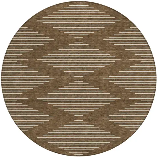 8' Brown And Beige Round Geometric Washable Indoor Outdoor Area Rug Photo 2