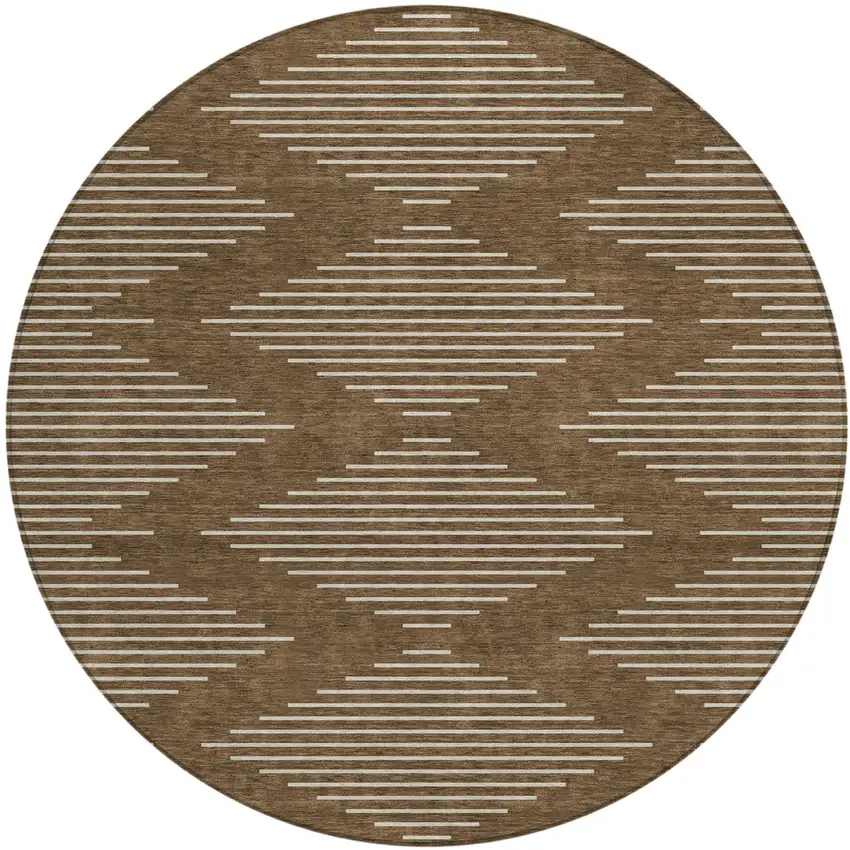 8' Brown And Beige Round Geometric Washable Indoor Outdoor Area Rug Photo 2