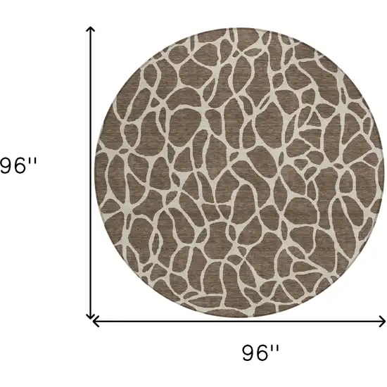 8' Brown And Beige Round Geometric Washable Indoor Outdoor Area Rug Photo 3