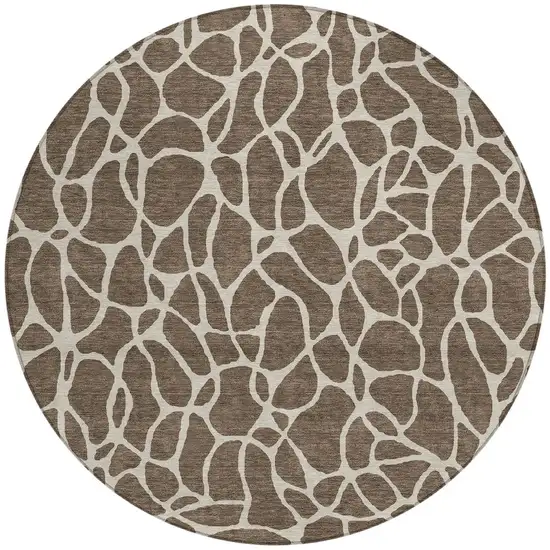 8' Brown And Beige Round Geometric Washable Indoor Outdoor Area Rug Photo 5