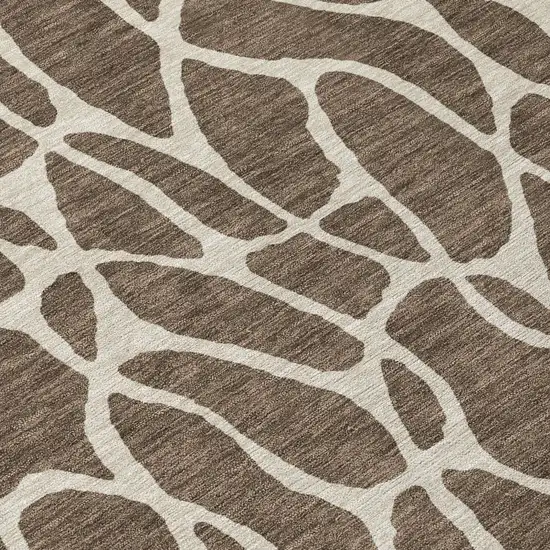 8' Brown And Beige Round Geometric Washable Indoor Outdoor Area Rug Photo 8