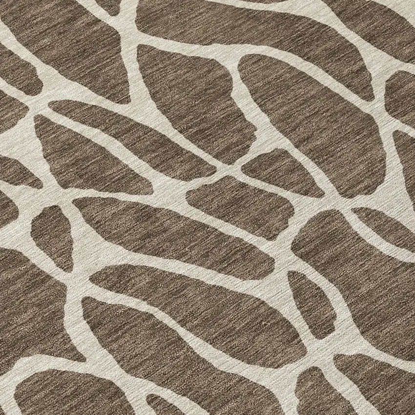8' Brown And Beige Round Geometric Washable Indoor Outdoor Area Rug Photo 8