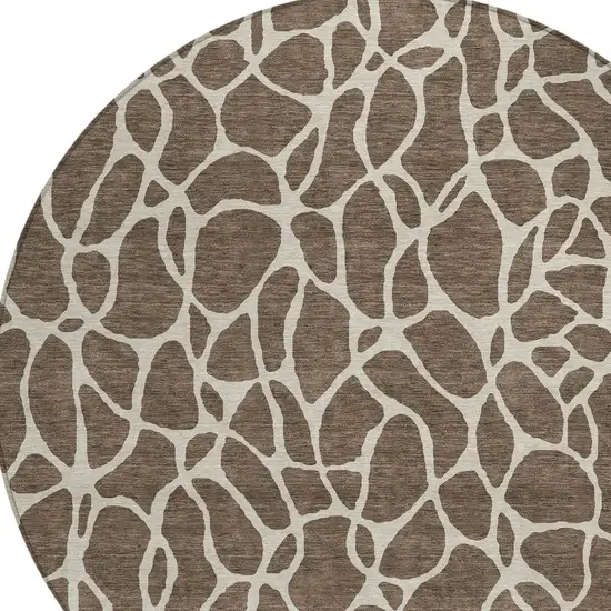 8' Brown And Beige Round Geometric Washable Indoor Outdoor Area Rug Photo 4