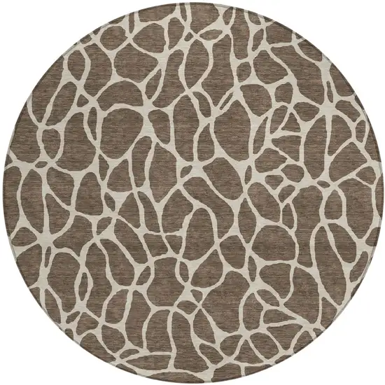 8' Brown And Beige Round Geometric Washable Indoor Outdoor Area Rug Photo 2