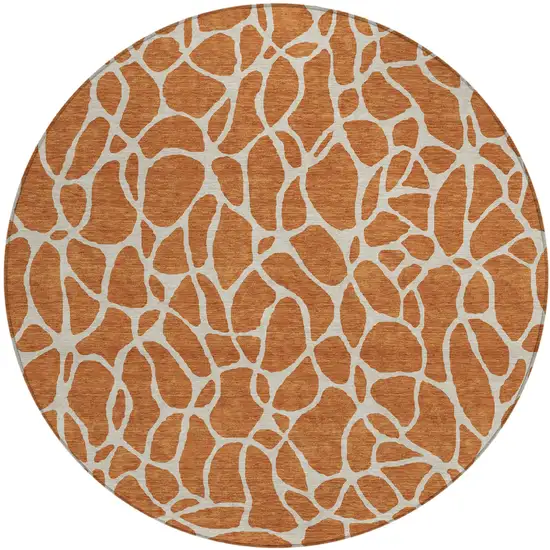 8' Brown And Beige Round Geometric Washable Indoor Outdoor Area Rug Photo 2