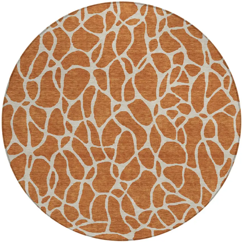 8' Brown And Beige Round Geometric Washable Indoor Outdoor Area Rug Photo 2