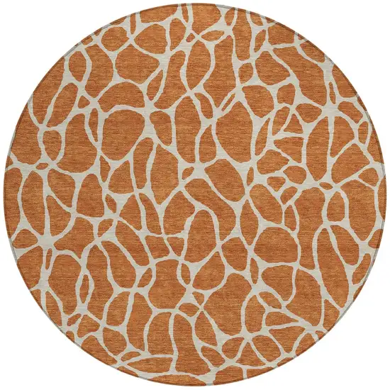 8' Brown And Beige Round Geometric Washable Indoor Outdoor Area Rug Photo 4