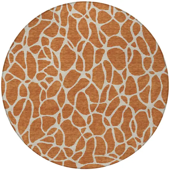 8' Brown And Beige Round Geometric Washable Indoor Outdoor Area Rug Photo 5