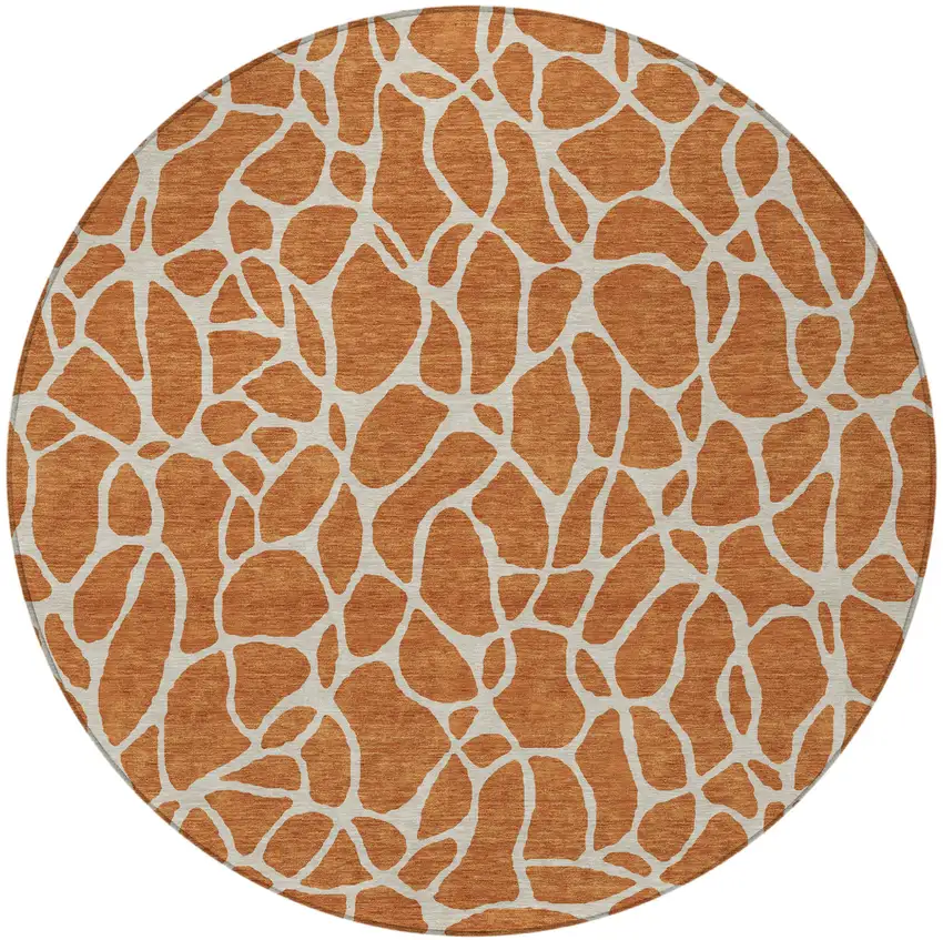 8' Brown And Beige Round Geometric Washable Indoor Outdoor Area Rug Photo 5