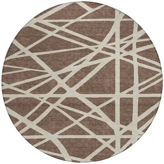 8' Brown And Beige Round Geometric Washable Indoor Outdoor Area Rug Photo 4