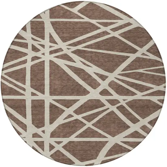 8' Brown And Beige Round Geometric Washable Indoor Outdoor Area Rug Photo 5
