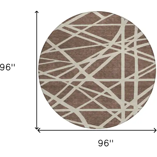 8' Brown And Beige Round Geometric Washable Indoor Outdoor Area Rug Photo 3