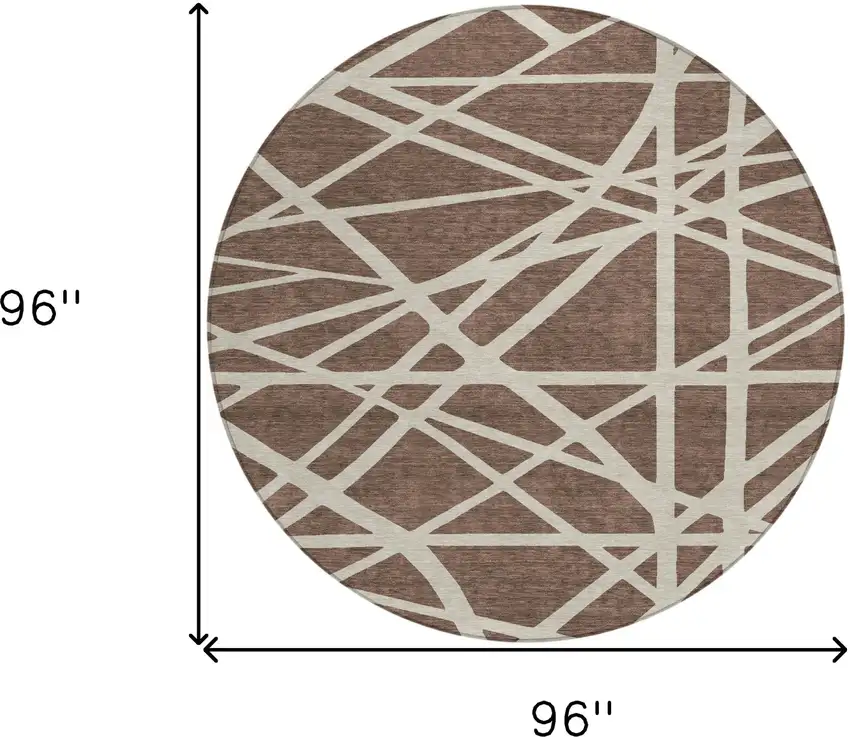 8' Brown And Beige Round Geometric Washable Indoor Outdoor Area Rug Photo 3