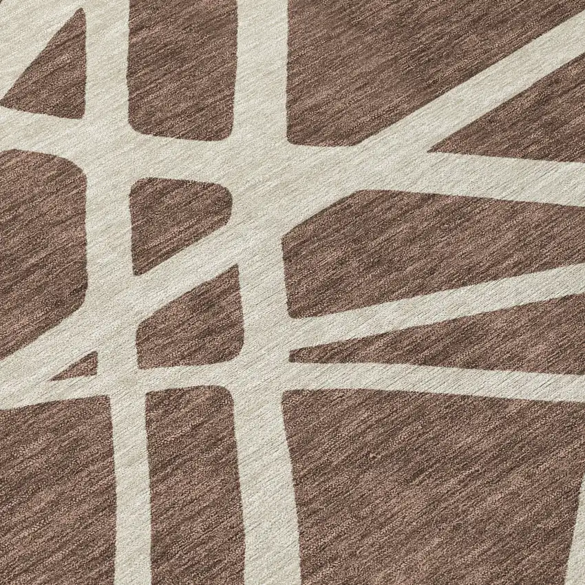 8' Brown And Beige Round Geometric Washable Indoor Outdoor Area Rug Photo 8