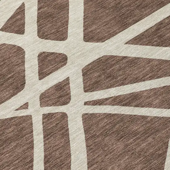 8' Brown And Beige Round Geometric Washable Indoor Outdoor Area Rug Photo 8