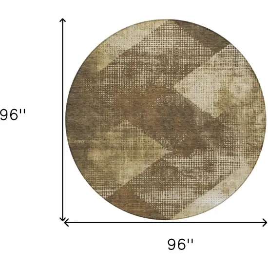 8' Brown And Beige Round Geometric Washable Indoor Outdoor Area Rug Photo 9