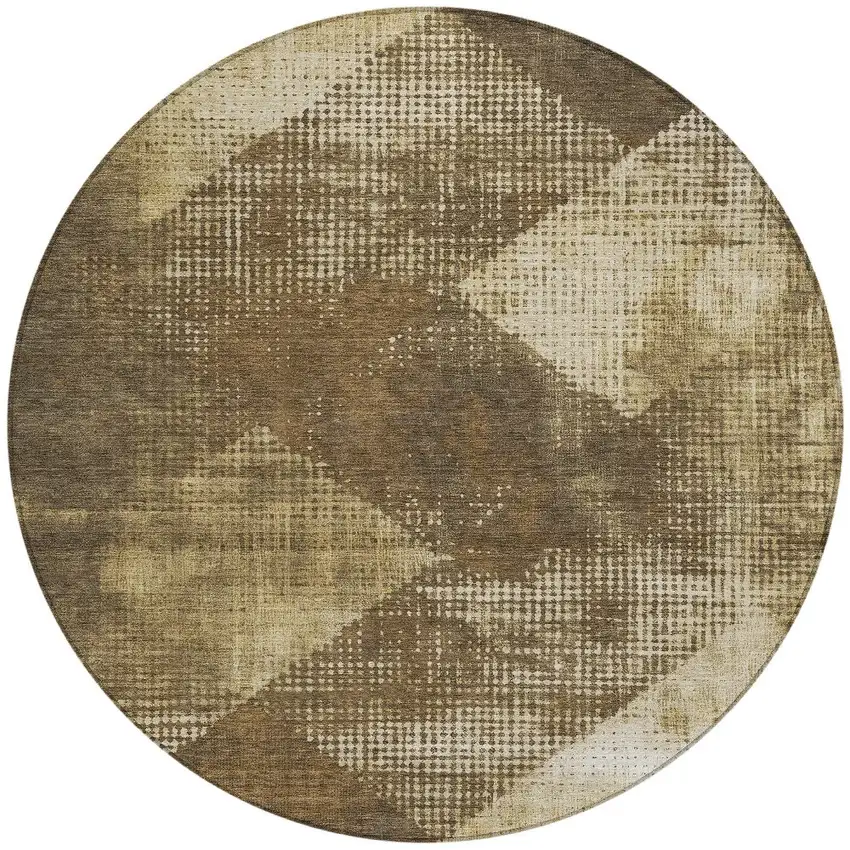 8' Brown And Beige Round Geometric Washable Indoor Outdoor Area Rug Photo 6