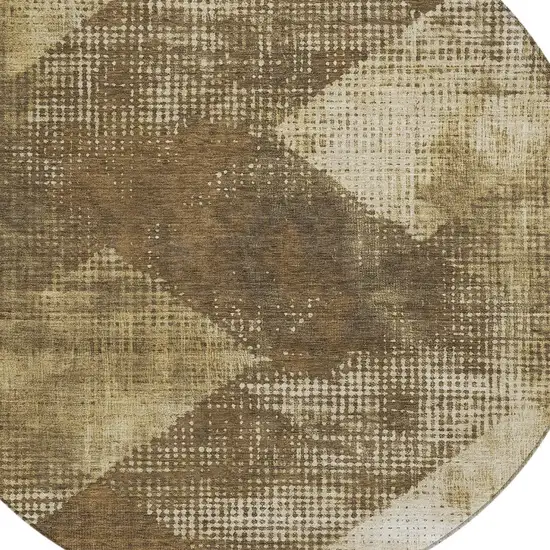 8' Brown And Beige Round Geometric Washable Indoor Outdoor Area Rug Photo 5