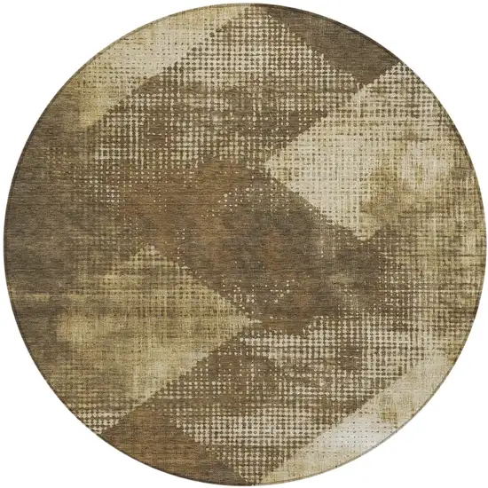 8' Brown And Beige Round Geometric Washable Indoor Outdoor Area Rug Photo 2