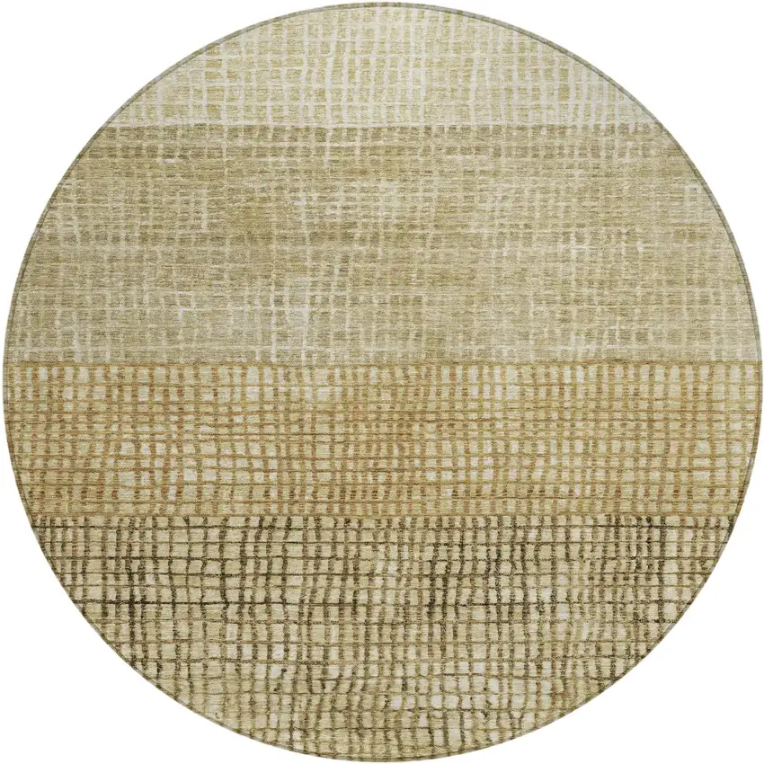 8' Brown And Beige Round Geometric Washable Indoor Outdoor Area Rug Photo 1