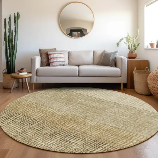 8' Brown And Beige Round Geometric Washable Indoor Outdoor Area Rug Photo 7