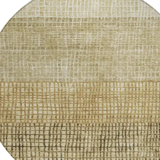 8' Brown And Beige Round Geometric Washable Indoor Outdoor Area Rug Photo 9